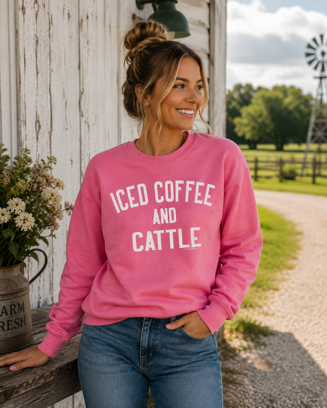 ICED COFFEE AND CATTLE Crew Sweatshirt